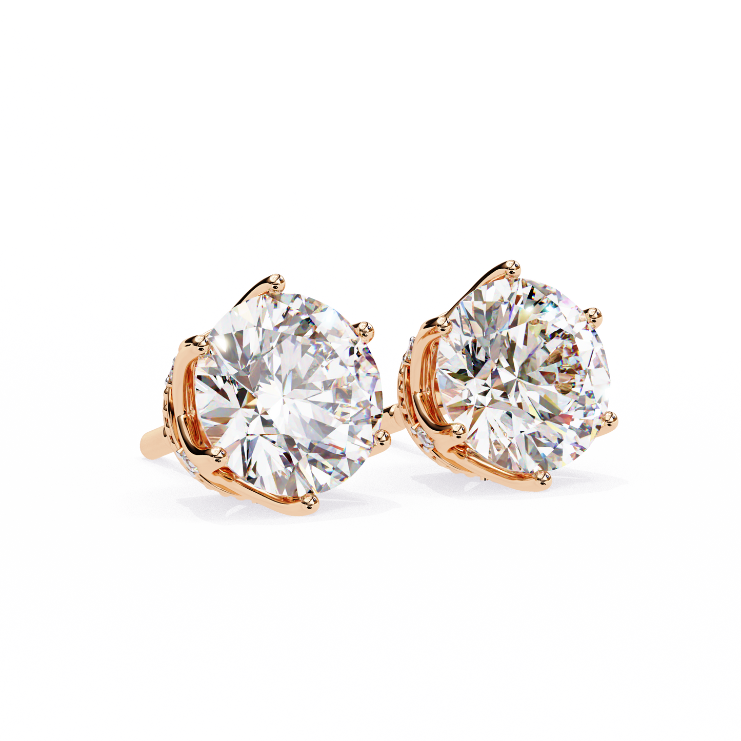 Round Cut 2.62 Ct Lab Grown Diamond Studs with Hidden Halo Setting