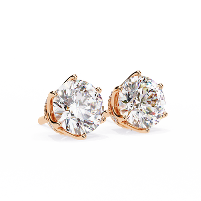 Round Cut 2.62 Ct Lab Grown Diamond Studs with Hidden Halo Setting