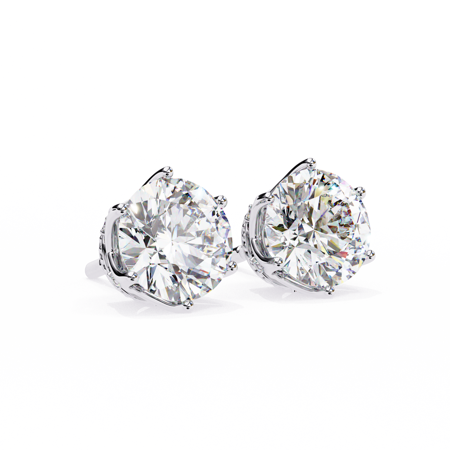 Round Cut 2.62 Ct Lab Grown Diamond Studs with Hidden Halo Setting