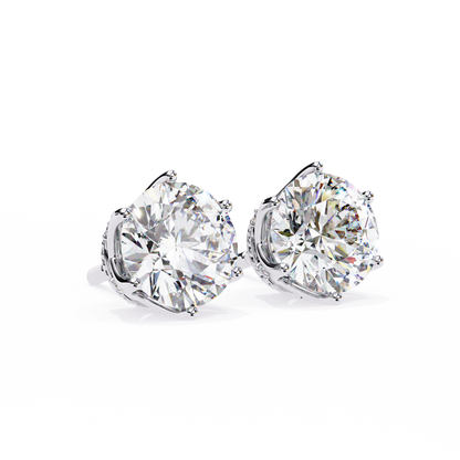 Round Cut 2.62 Ct Lab Grown Diamond Studs with Hidden Halo Setting