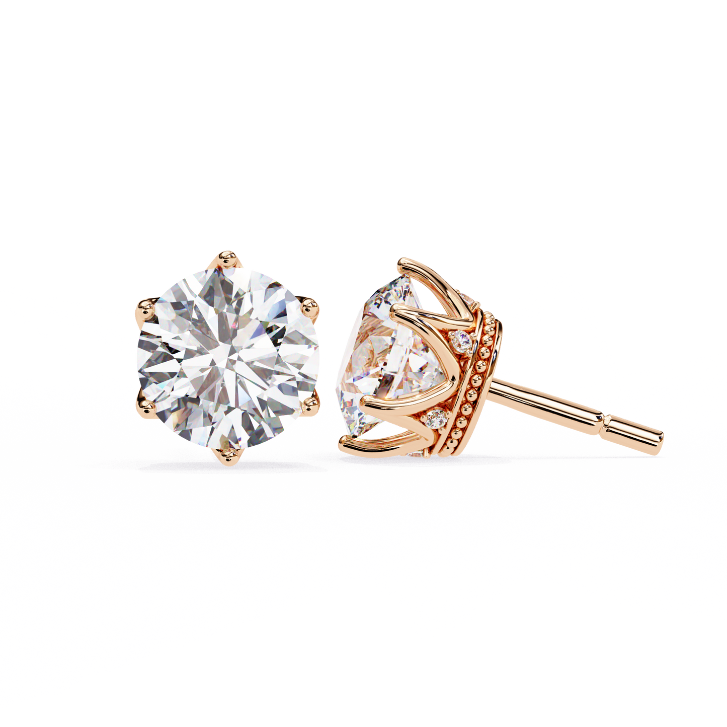 Round Cut 2.62 Ct Lab Grown Diamond Studs with Hidden Halo Setting