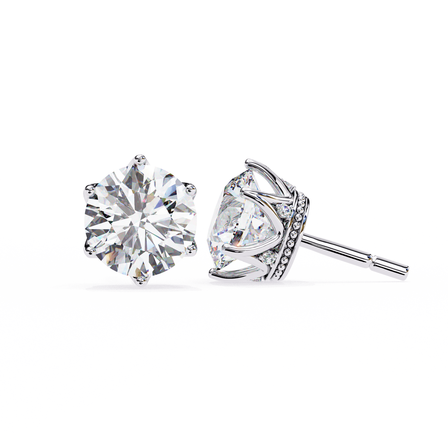 Round Cut 2.62 Ct Lab Grown Diamond Studs with Hidden Halo Setting