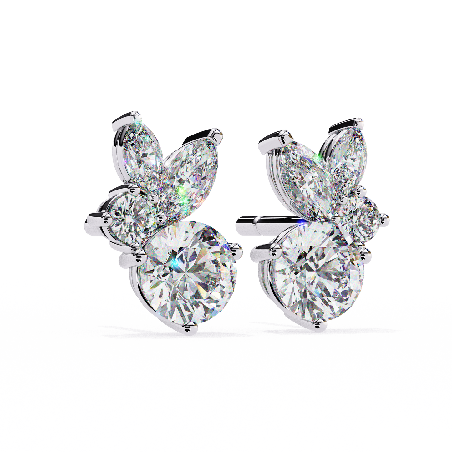 1.43 Ct Round and Marquise Shape Floral Inspired Studs Earrings