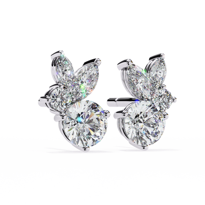 1.43 Ct Round and Marquise Shape Floral Inspired Studs Earrings