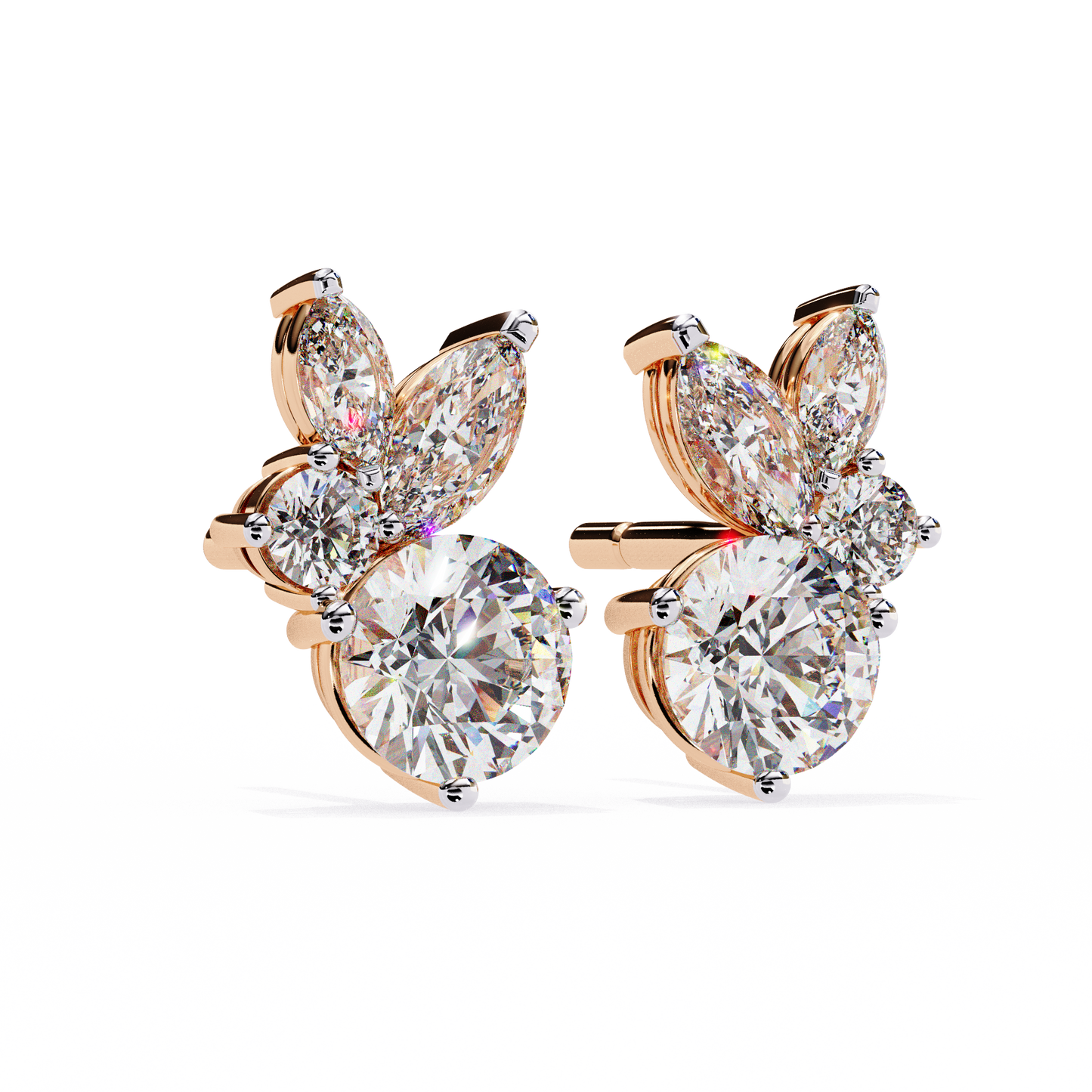 1.43 Ct Round and Marquise Shape Floral Inspired Studs Earrings