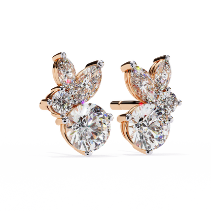 1.43 Ct Round and Marquise Shape Floral Inspired Studs Earrings