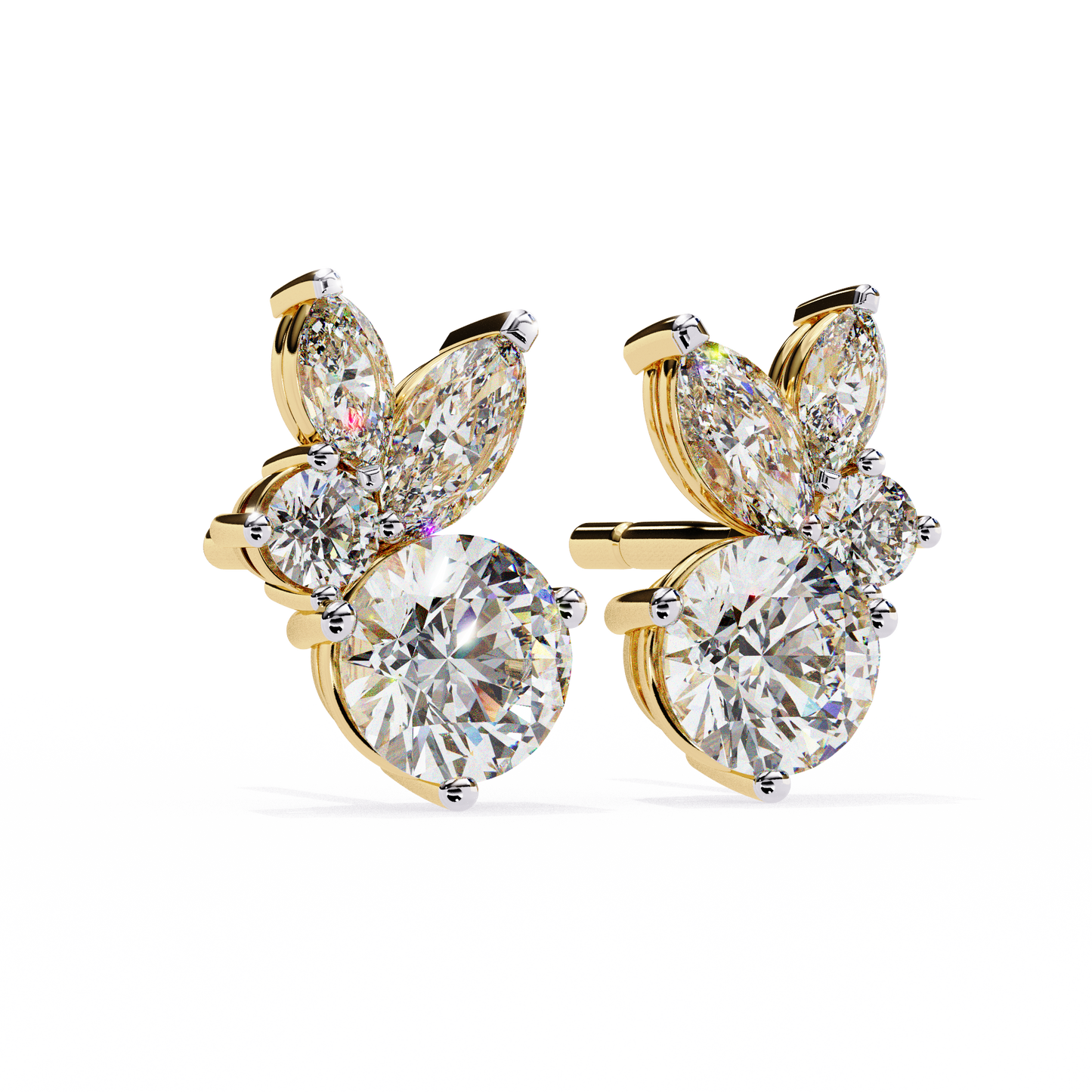 1.43 Ct Round and Marquise Shape Floral Inspired Studs Earrings