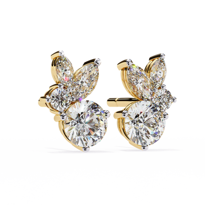 1.43 Ct Round and Marquise Shape Floral Inspired Studs Earrings