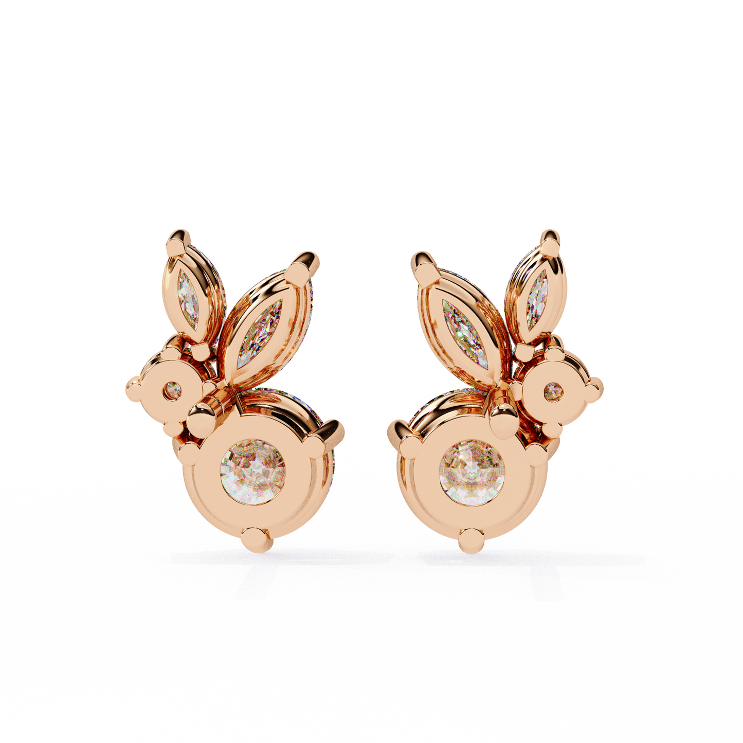 1.43 Ct Round and Marquise Shape Floral Inspired Studs Earrings