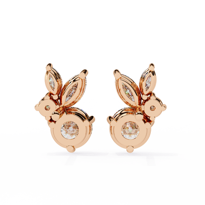1.43 Ct Round and Marquise Shape Floral Inspired Studs Earrings