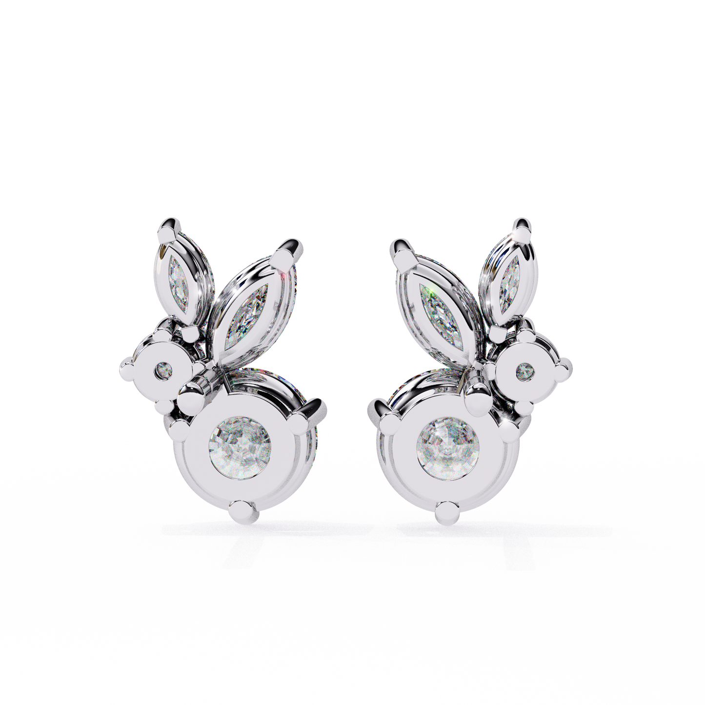 1.43 Ct Round and Marquise Shape Floral Inspired Studs Earrings
