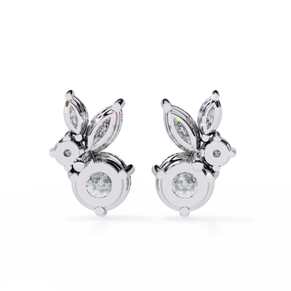 1.43 Ct Round and Marquise Shape Floral Inspired Studs Earrings