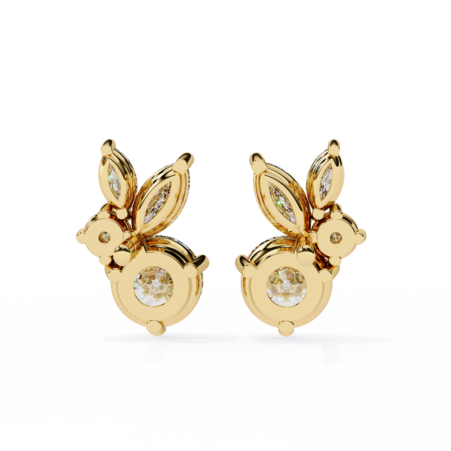 1.43 Ct Round and Marquise Shape Floral Inspired Studs Earrings