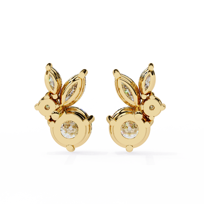 1.43 Ct Round and Marquise Shape Floral Inspired Studs Earrings