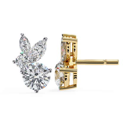 1.43 Ct Round and Marquise Shape Floral Inspired Studs Earrings