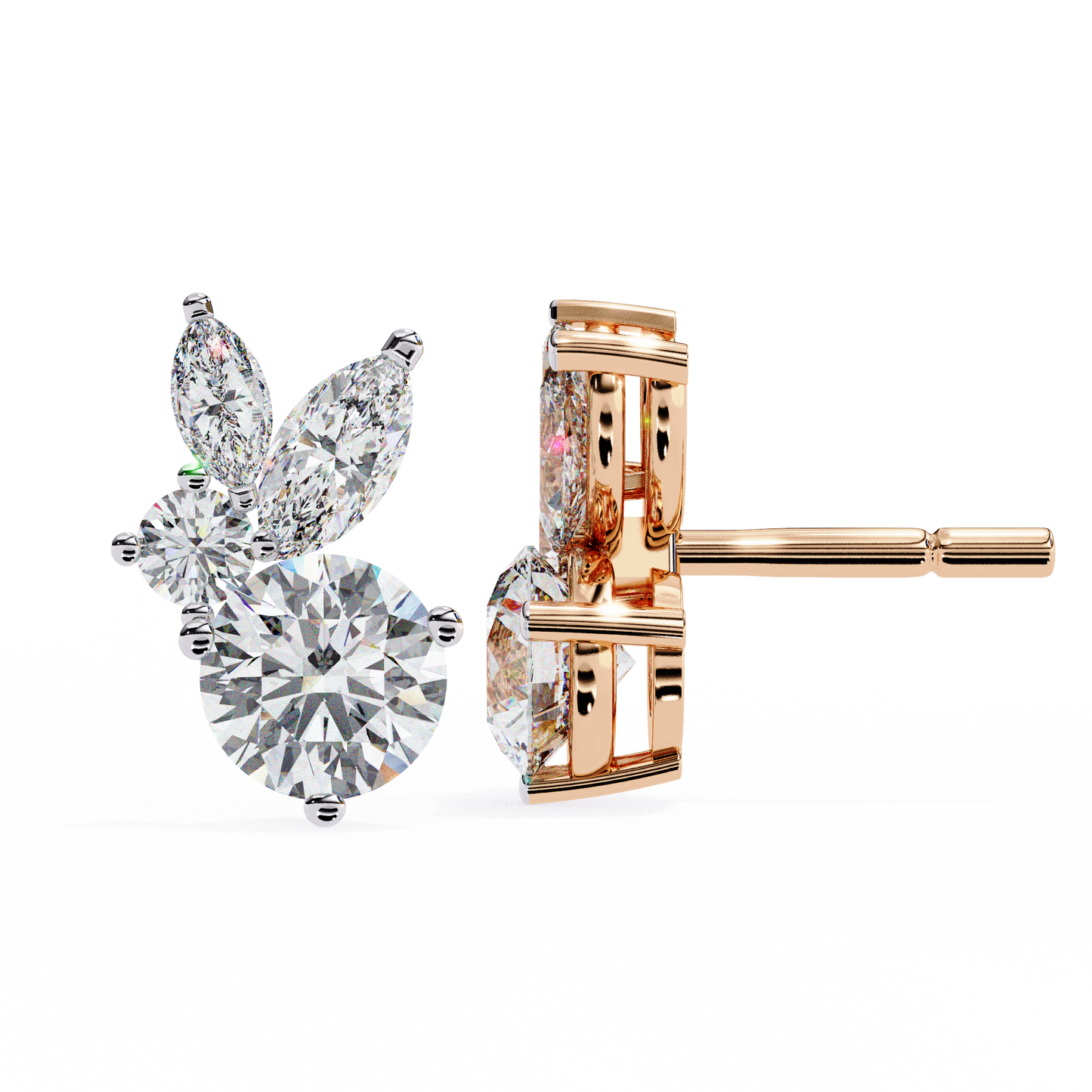 1.43 Ct Round and Marquise Shape Floral Inspired Studs Earrings
