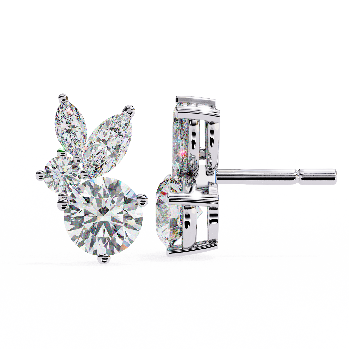 1.43 Ct Round and Marquise Shape Floral Inspired Studs Earrings