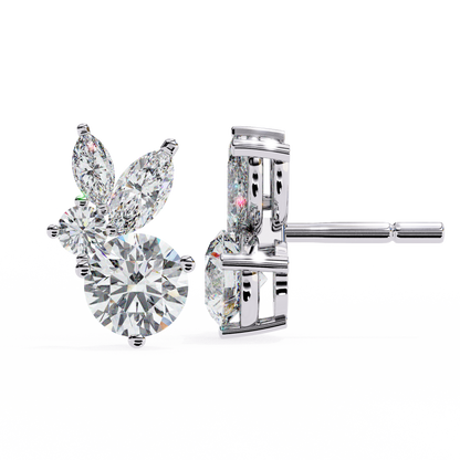 1.43 Ct Round and Marquise Shape Floral Inspired Studs Earrings