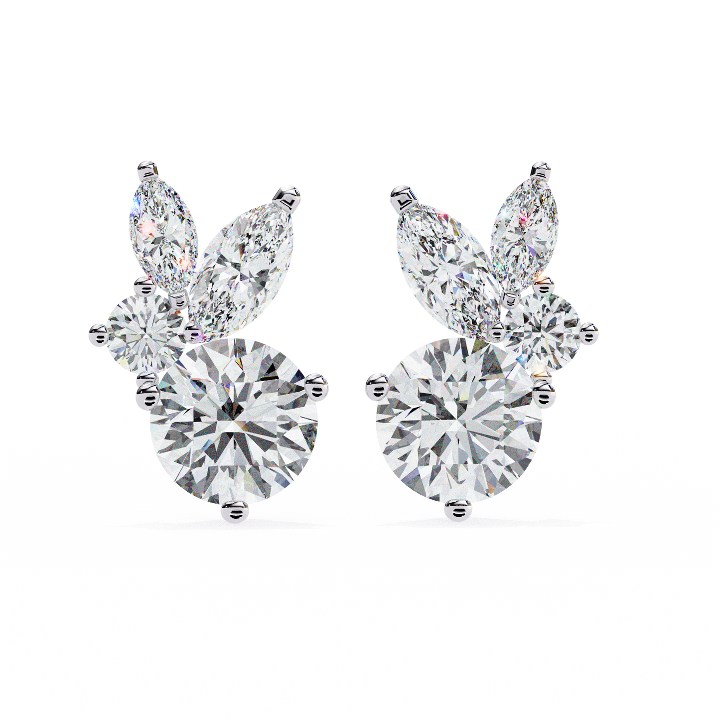 1.43 Ct Round and Marquise Shape Floral Inspired Studs Earrings