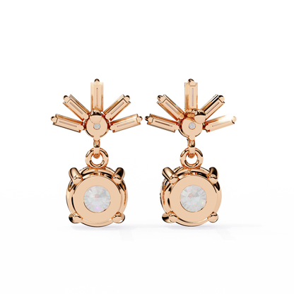 0.86 CT Baguette & Round Diamond Drop Earrings