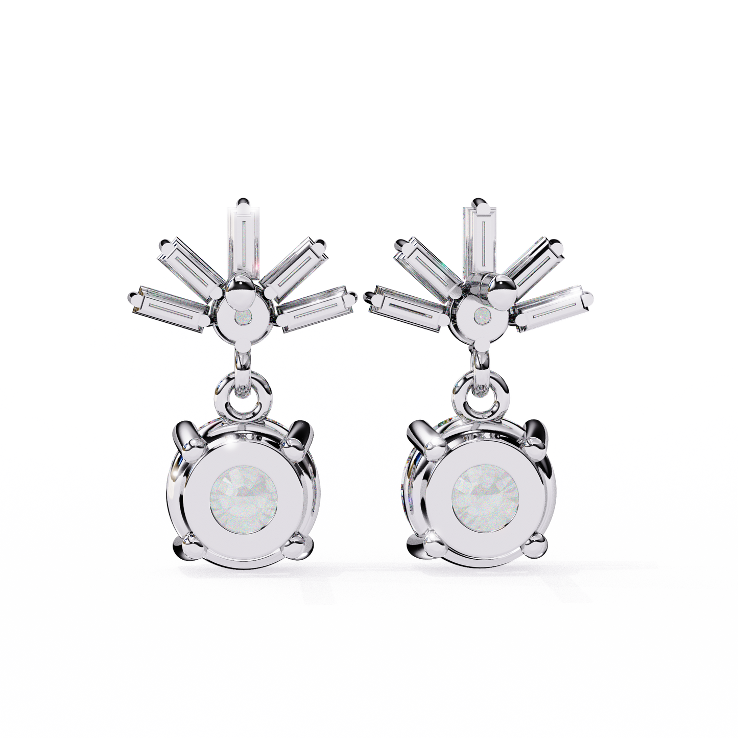 0.86 CT Baguette & Round Diamond Drop Earrings