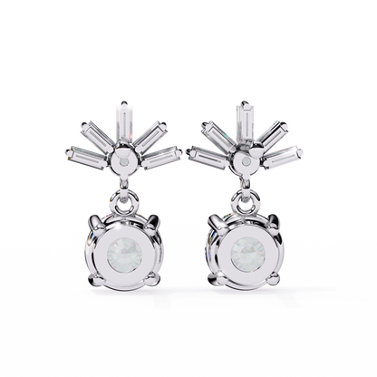 0.86 CT Baguette & Round Diamond Drop Earrings