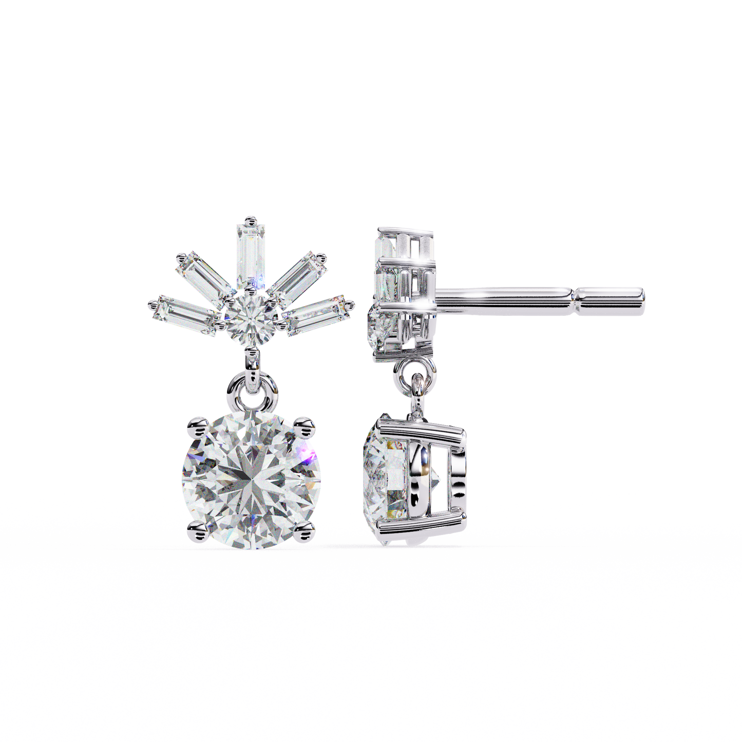 0.86 CT Baguette & Round Diamond Drop Earrings