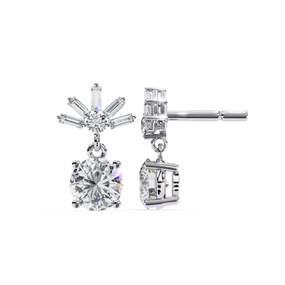 0.86 CT Baguette & Round Diamond Drop Earrings