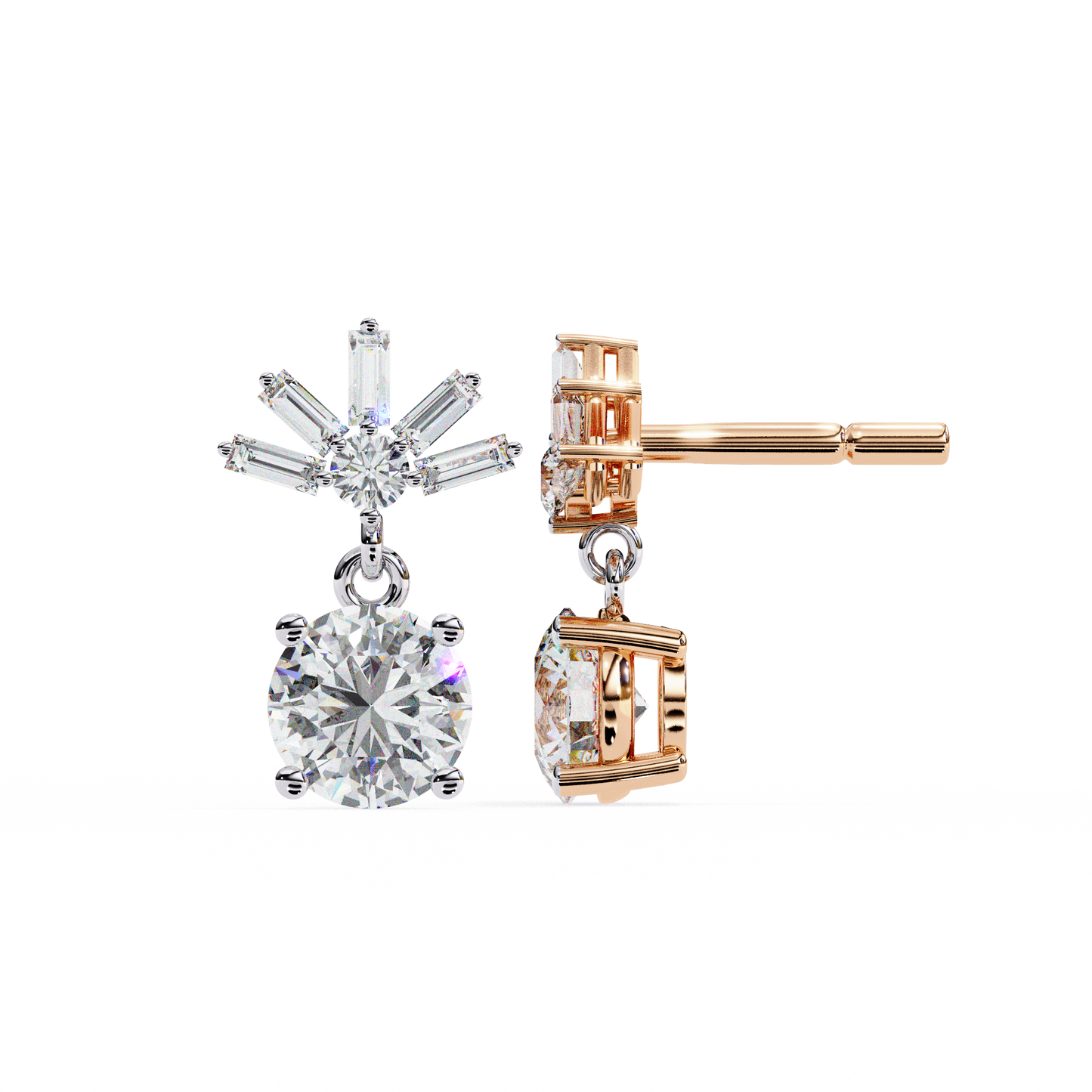 0.86 CT Baguette & Round Diamond Drop Earrings
