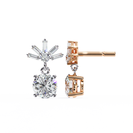 0.86 CT Baguette & Round Diamond Drop Earrings