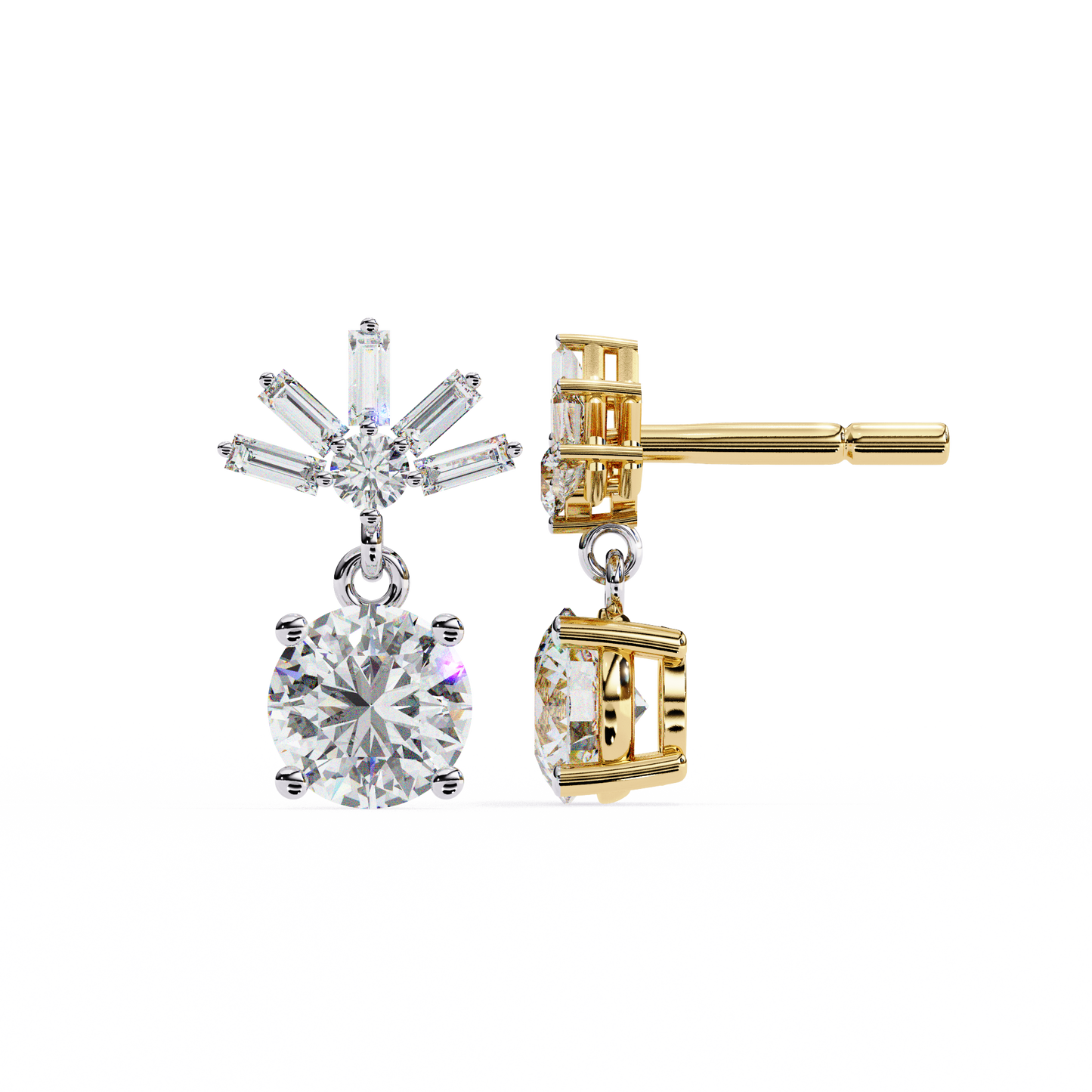 0.86 CT Baguette & Round Diamond Drop Earrings