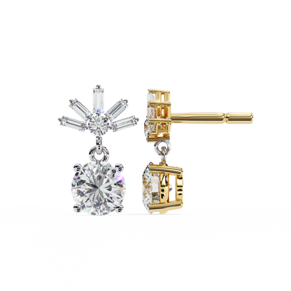 0.86 CT Baguette & Round Diamond Drop Earrings