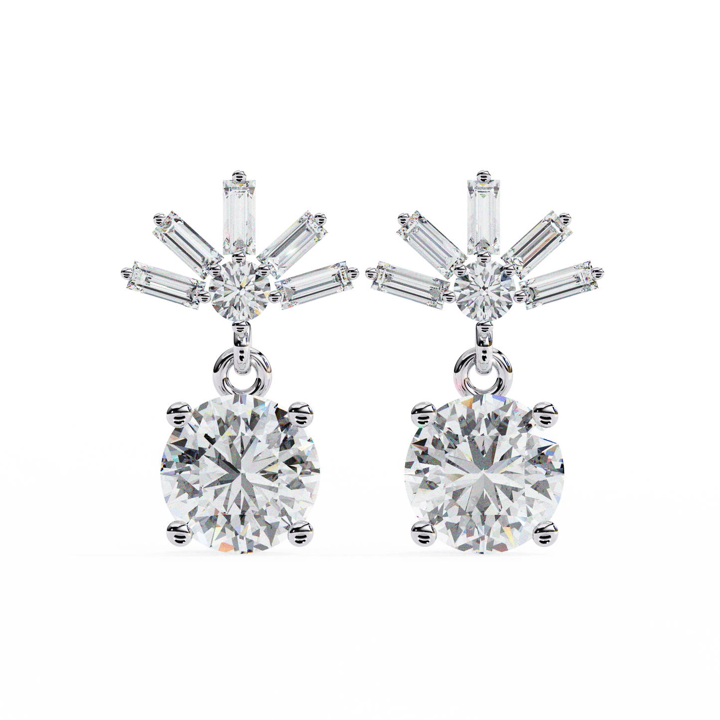 0.86 CT Baguette & Round Diamond Drop Earrings