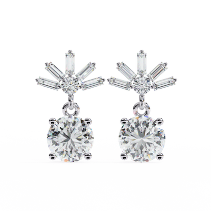 0.86 CT Baguette & Round Diamond Drop Earrings