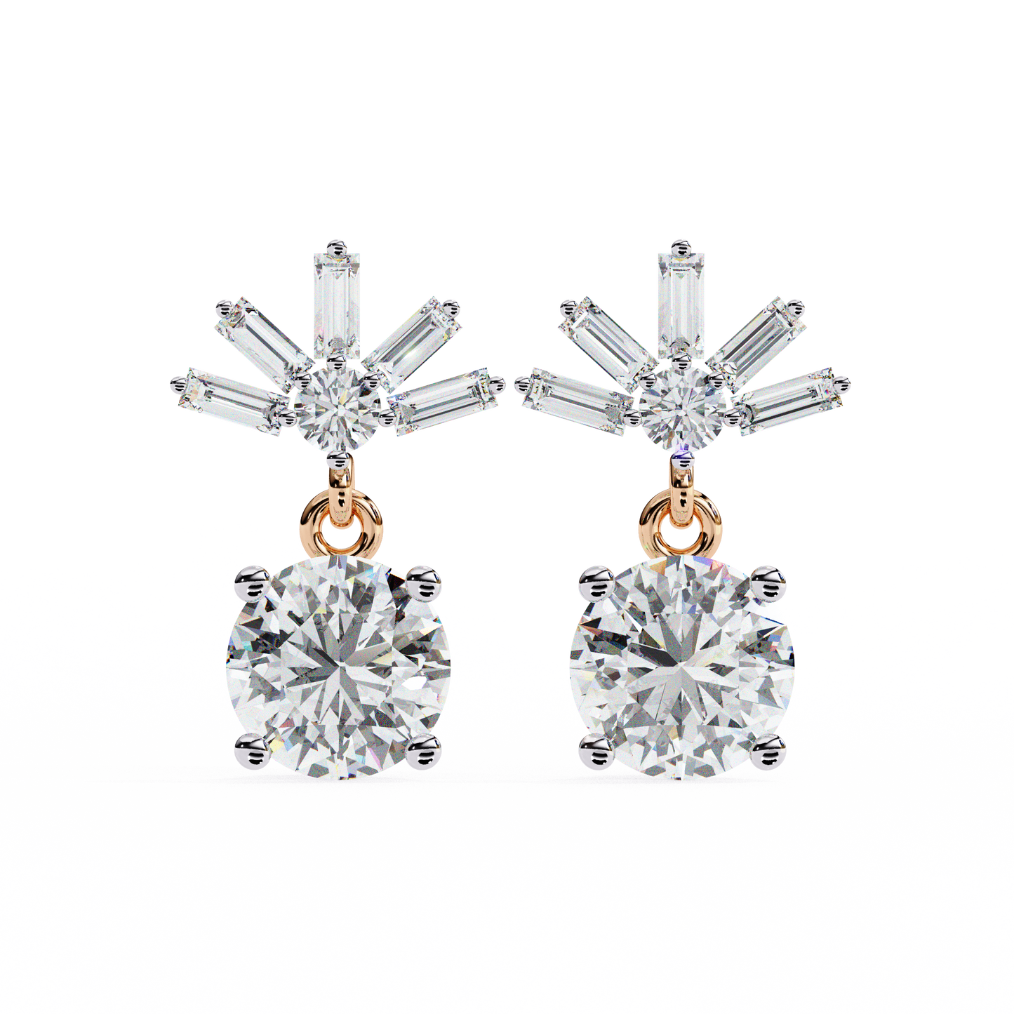 0.86 CT Baguette & Round Diamond Drop Earrings
