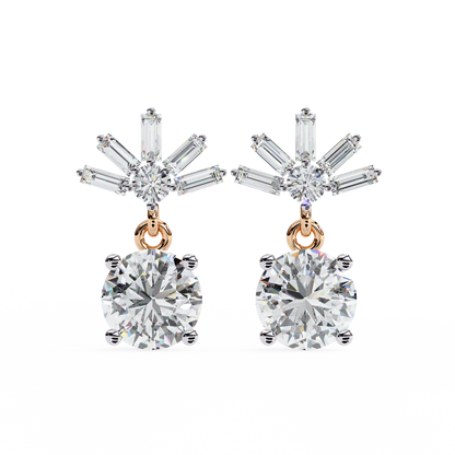 0.86 CT Baguette & Round Diamond Drop Earrings