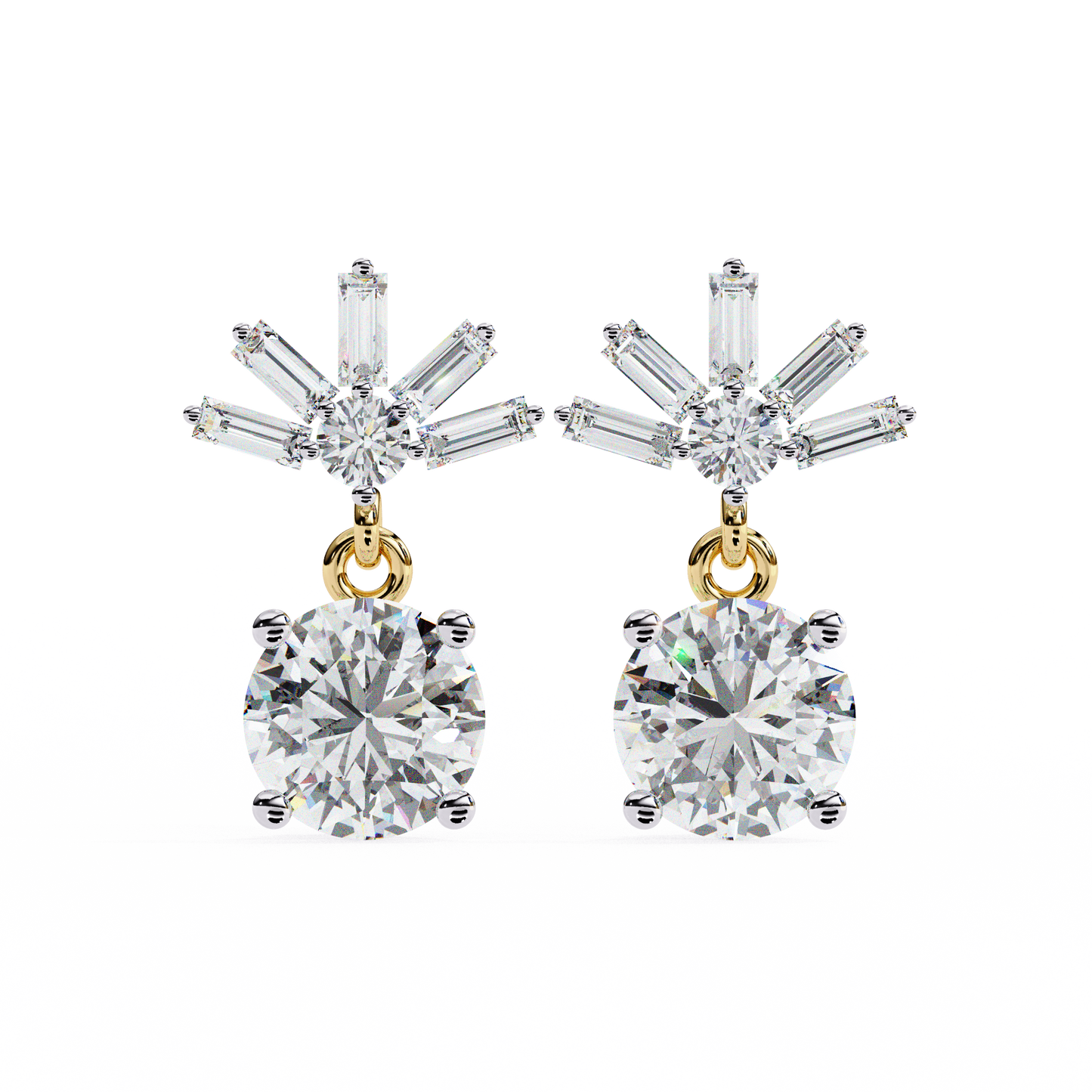 0.86 CT Baguette & Round Diamond Drop Earrings