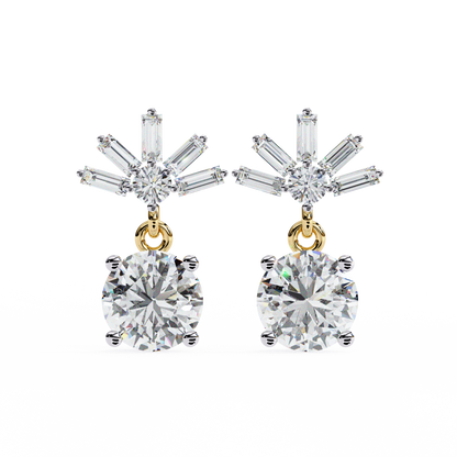 0.86 CT Baguette & Round Diamond Drop Earrings