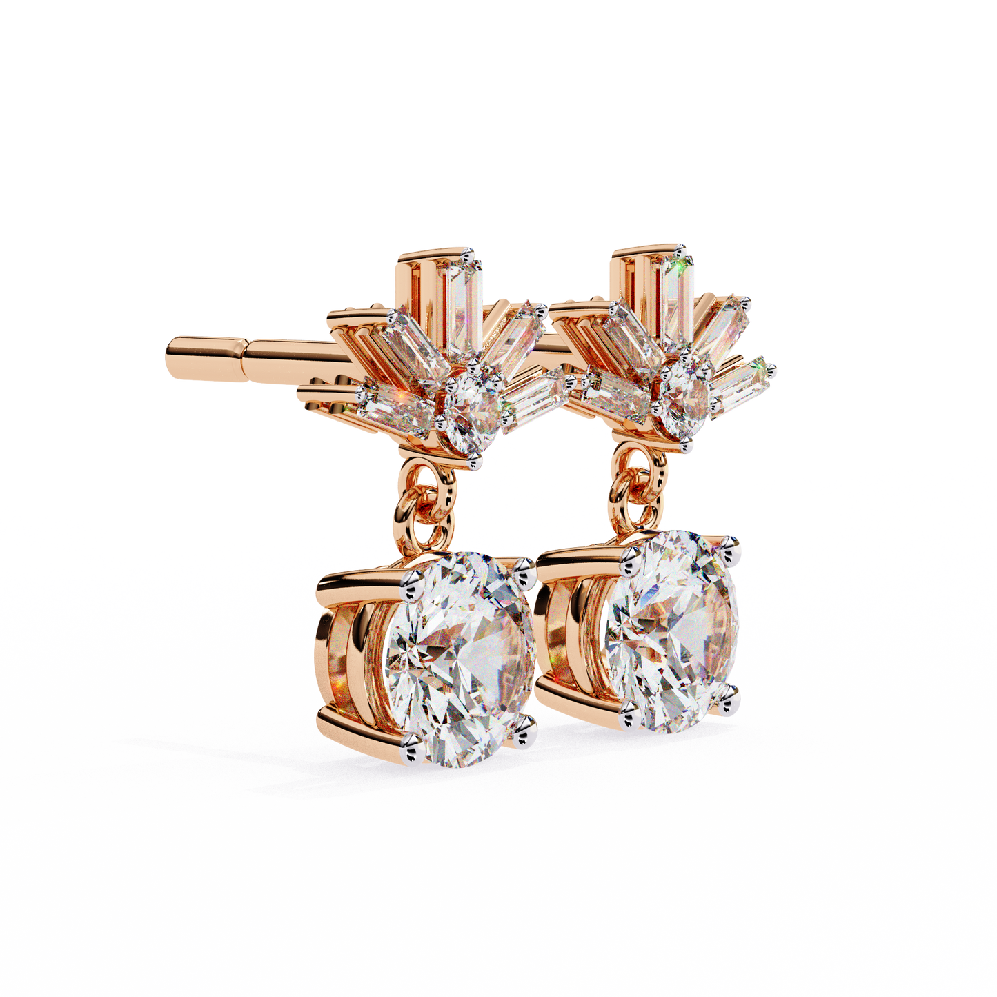 0.86 CT Baguette & Round Diamond Drop Earrings
