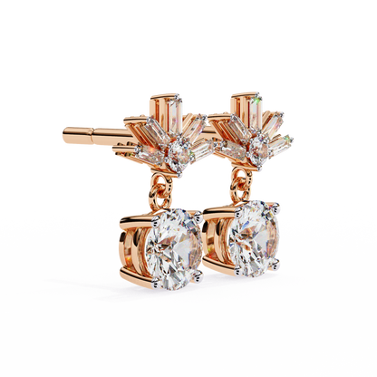0.86 CT Baguette & Round Diamond Drop Earrings