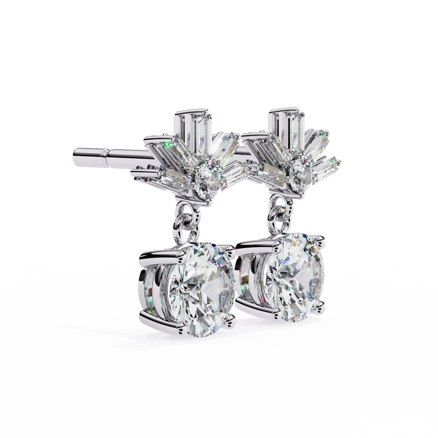 0.86 CT Baguette & Round Diamond Drop Earrings