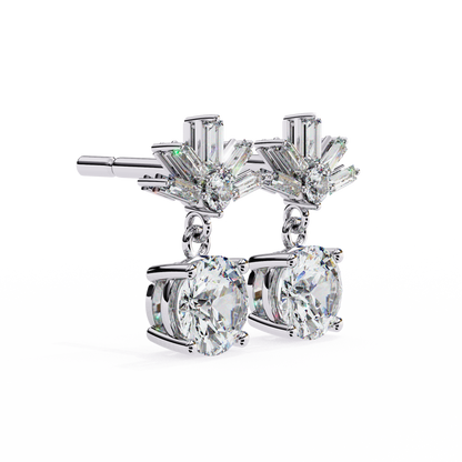 0.86 CT Baguette & Round Diamond Drop Earrings