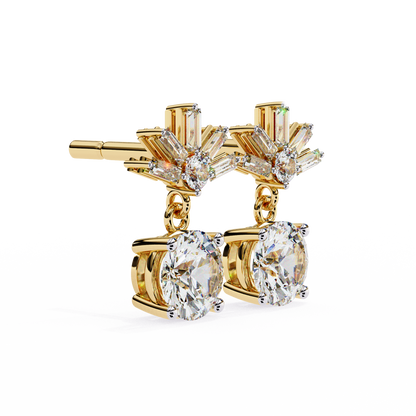 0.86 CT Baguette & Round Diamond Drop Earrings