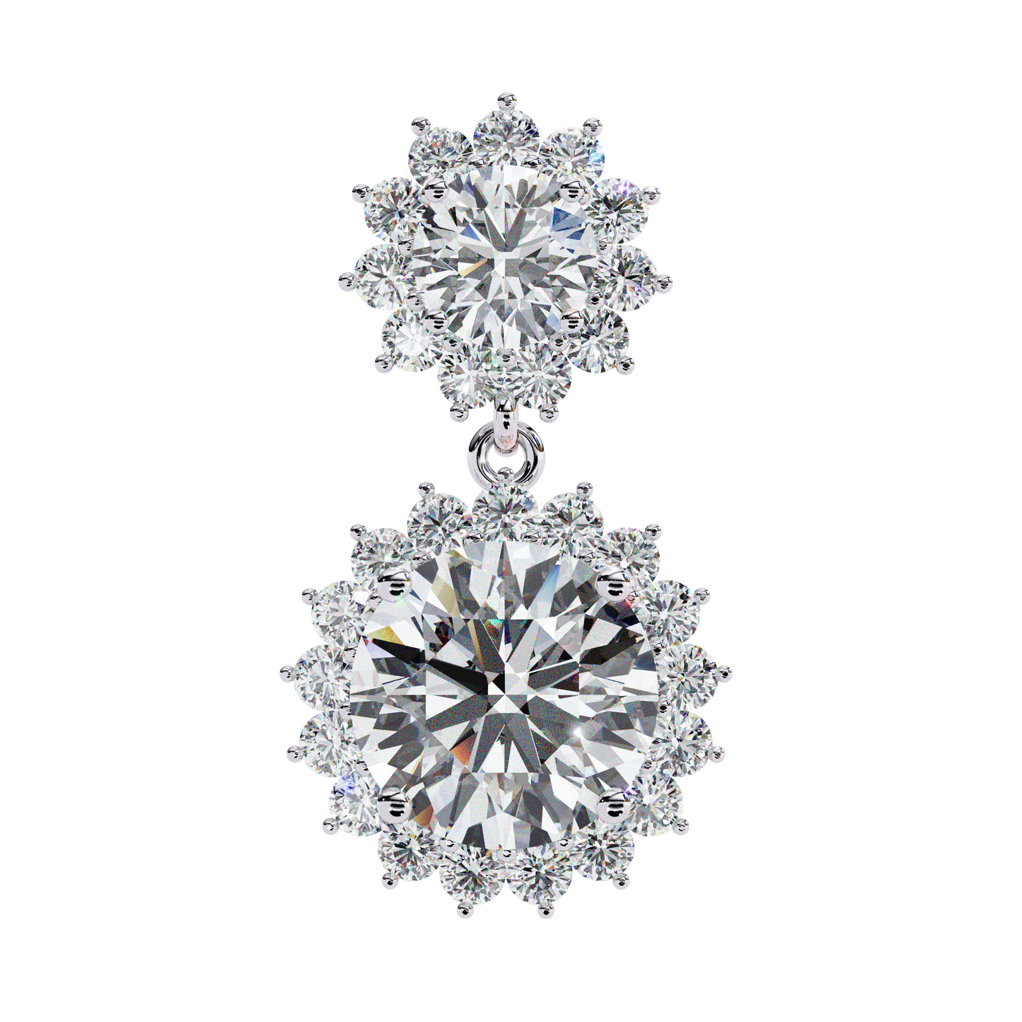1.37 Ct Lab Grown Diamond Halo Dangle Earrings, Winter Wedding Jewelry
