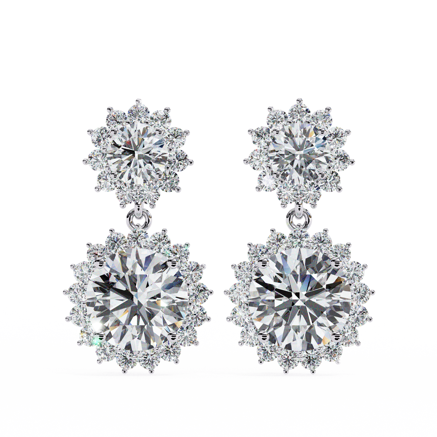 1.37 Ct Lab Grown Diamond Halo Dangle Earrings, Winter Wedding Jewelry