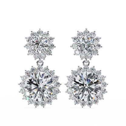 1.37 Ct Lab Grown Diamond Halo Dangle Earrings, Winter Wedding Jewelry