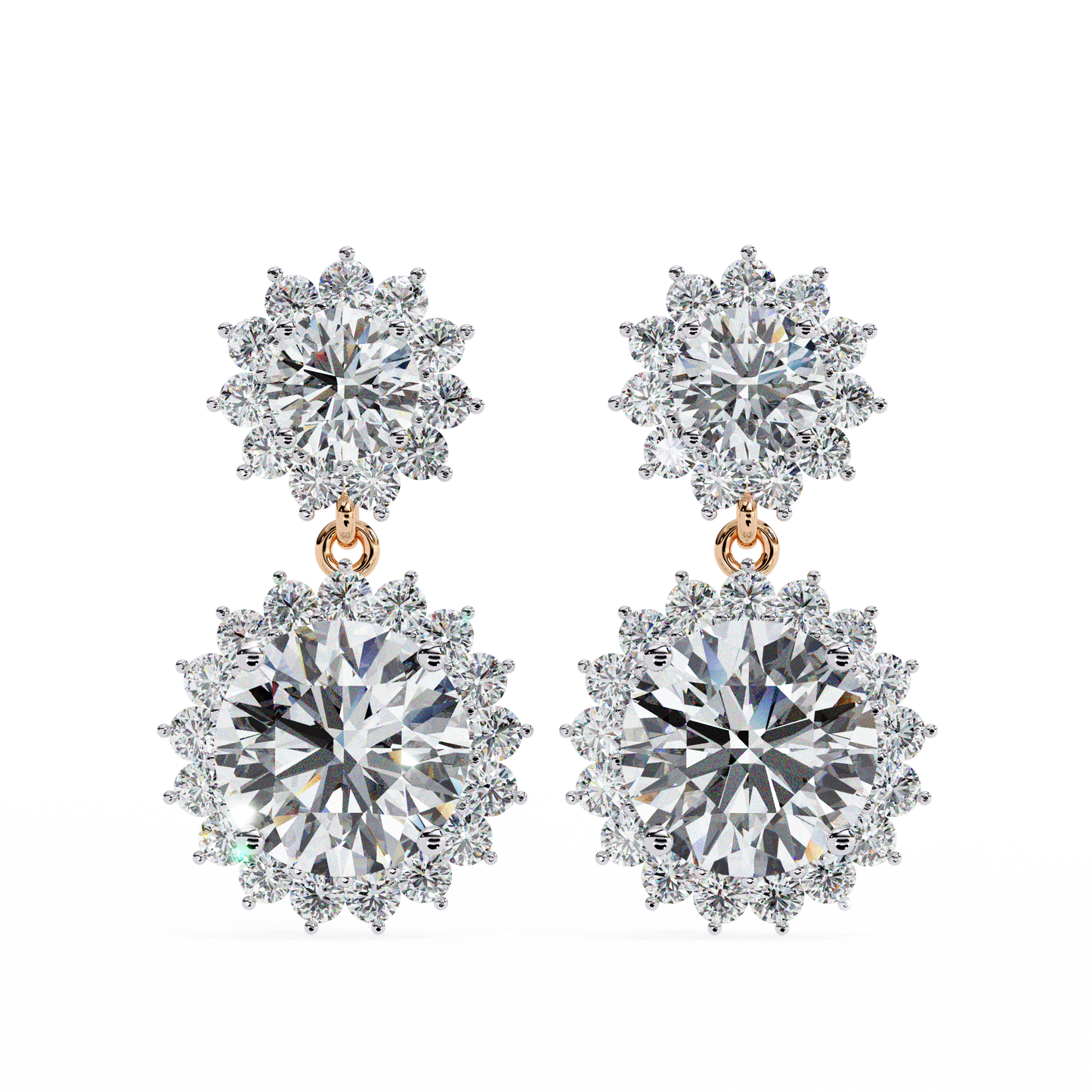 1.37 Ct Lab Grown Diamond Halo Dangle Earrings, Winter Wedding Jewelry