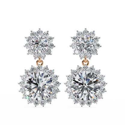 1.37 Ct Lab Grown Diamond Halo Dangle Earrings, Winter Wedding Jewelry