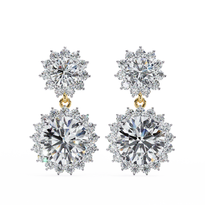 1.37 Ct Lab Grown Diamond Halo Dangle Earrings, Winter Wedding Jewelry
