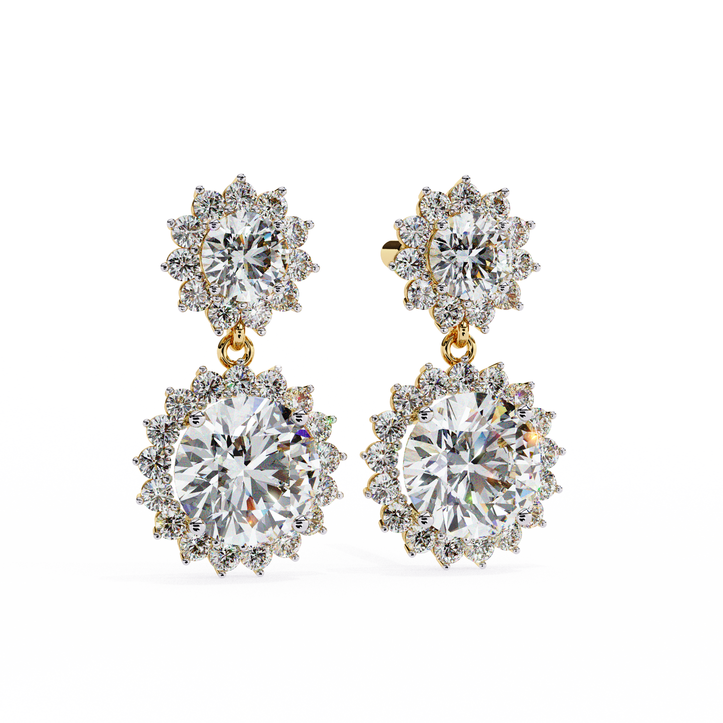 1.37 Ct Lab Grown Diamond Halo Dangle Earrings, Winter Wedding Jewelry